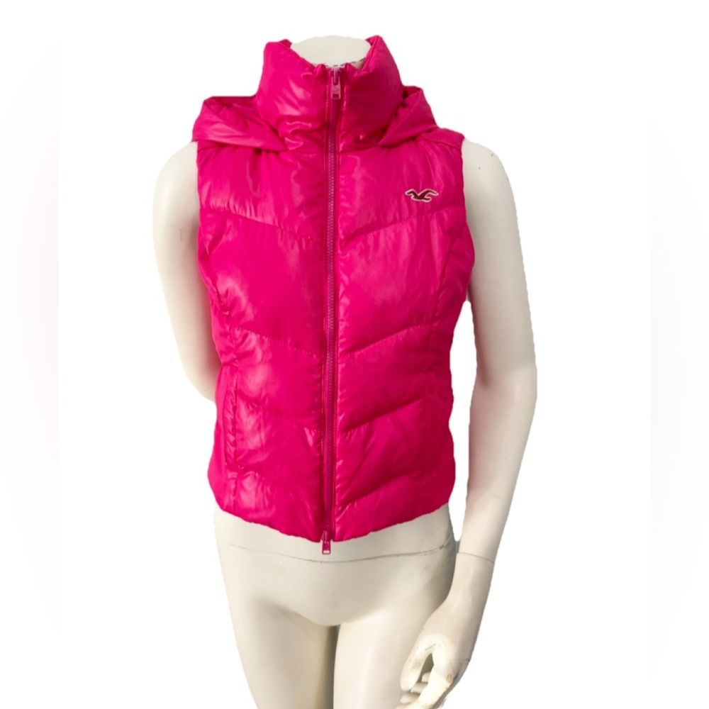 Hollister Down Puffer Vest Jacket Women’s S Bright Pink Hooded